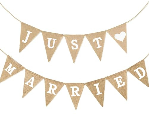 qingmeng Just Married Girlande, Hochzeit Deko, JGA Bride to Be Deko Wimpelkette Jute Hochzeit Banner für JGA Accessoires Frauen Jungesellinenabschied Braut Bachelorette Party