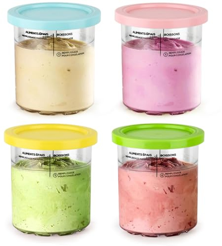 4 Vasos para Heladera 800 ml, OctBird Recipientes Transparentes de Helado Tarrinas con Tapa, Dessert Tubs Compatibles con Ninja Creami Deluxe Series NC501 y NC500