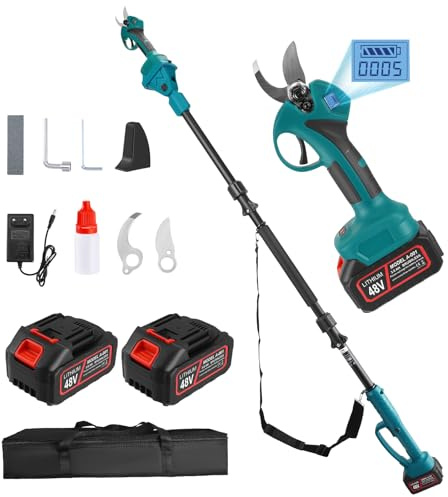 MINENICE 2 en 1 Tijeras de Podar Electricas con Pértiga (132-230 cm), 45mm Tijeras de Podar Bateria, Podadora Electrica Bateria para Jardinería, Árboles Frutales