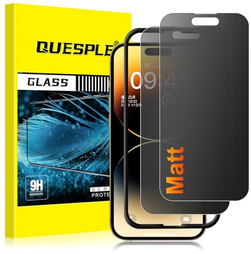 QUESPLE [2 Stück] Matt Panzerglas Sichtschutz für iPhone 14 Pro Max, 28° Anti Spähen Blendschutz Matte Schutzfolie, Anti-Fingerabdruck, Anti-Kratzen Gehärtetem Glas Displayschutzfolie