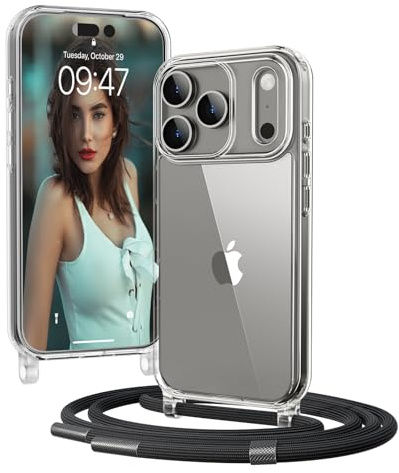 OLEPHY Handykette für iPhone 17 Pro Max Hülle mit Band, Schwarz | Necklace Handyhülle, Transparente Schutzhülle zum Umhängen [Verstellbarem und Demontage Umhängeband],