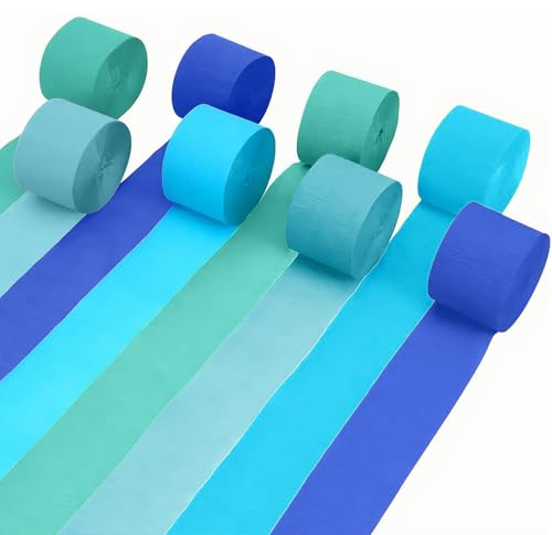Forbabe 8 Rolls Krepppapier Bunt 4.5 cm x 25 m, Blau Kreppband Bunte | Für Partydekorationen, Geburtstags, Babydusche und Hochzeitsfeiern, Krepppapier Band für Eventdekoration Hochzeitsdekoration