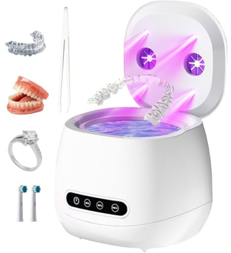 Ultrasonic Retainer Cleaner with UV Sterilizer, 45kHz Dental Cleaning Machine for Dentures, Aligners, Mouth Guards, Braces & Jewelry – Portable 200ML Rechargeable Cleaning Pod W190MAX (White)