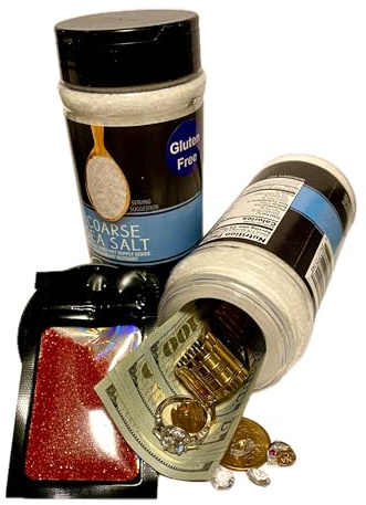 Large Diversion Safe Can Safe Big Sea Salt Security Decoy Stash With 5.5 inch Hidden Compartment and Smell Proof Bag To Hide Valuables Weighted To Feel Real