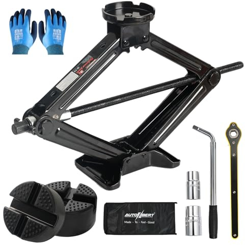 AUTOXBERT Scissor Jack, 2 Ton (4409 lbs) Car Jack Kit with Ratcheting Handle Lug Wrench Universal Rubber Pad Portable Tyre Jack for Cars Trucks SUV MPV