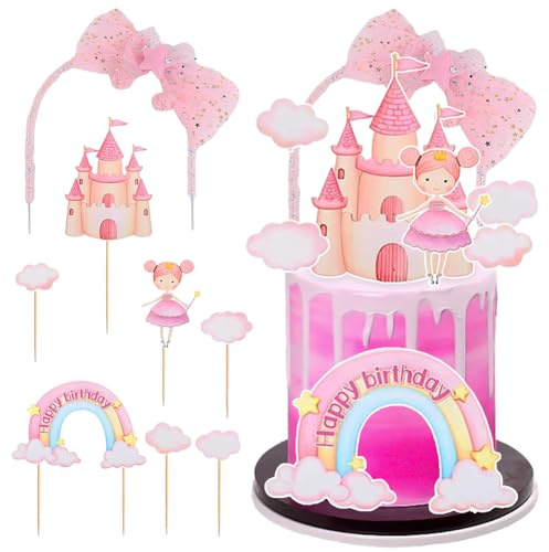 Decoración para tartas de princesa, Princesa Cake Topper,8PCS Decoración para tartas para niñas,Decoracion Tarta para Fiesta Aniversario Boda para Chicas Infantiles Niñas-rosa