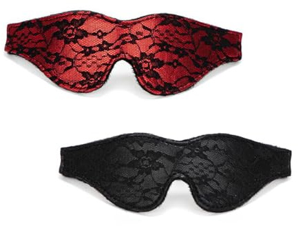 KUAIQI BDSM Kopfmaske Fetisch Gesichtsmaske,2 Stück,Schwarz+Rot | Sexy Lace Augenmaske,Schlafmaske aus Satin,SM Elastikmasken,Augenbinde Fetisch Bondage Sex Spielzeug für Paare