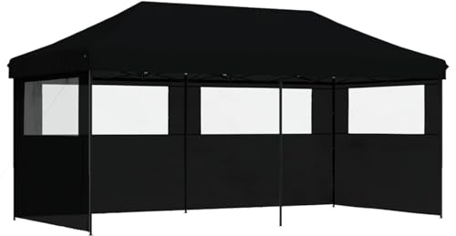 HOMELEN Tenda pieghevole pop-up con 3 pannelli laterali, colore nero, 580 x 292 x 315 cm, rivestimento in PVC, telaio in acciaio con finestre per feste
