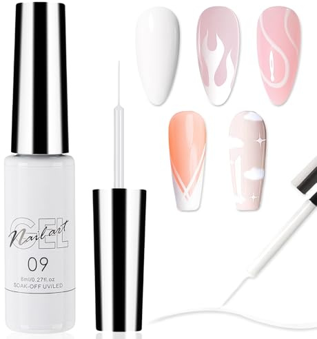 Liner Gel Nagellack Weiß - Langanhaltend Nail Liner Gellack für Nägel Swirl Drawing Lines French Maniküre - Dünn Französisch Liniennagelkunst Painted Gel Nail Polish Soak-Off UV Lampe (White, 8ml)