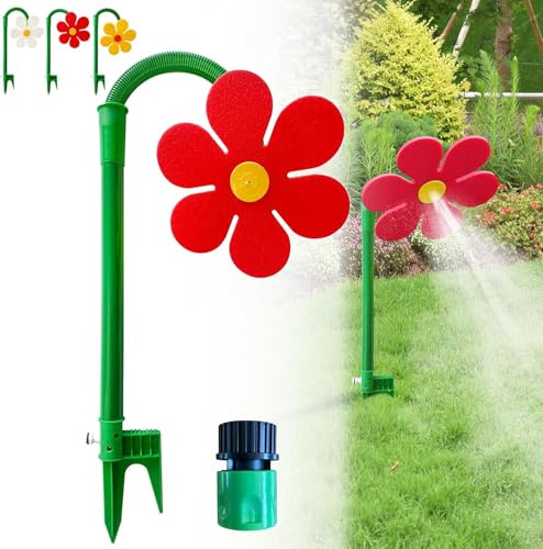 Irrigatore a Margherita Rotante a 360°, Irrigatore a Fiore Danzante per Giardino e Prato, Divertente Strumento di irrigazione per Bambini e Animali Domestici, Getto d'acqua da Giardino (Rosso)