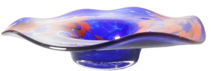 Oberstdorfer Glashütte Schale Grosse farbige Glasschale blau orange marmoriert Kristallglasschale mundgeblasen Durchmesser ca. 24 cm