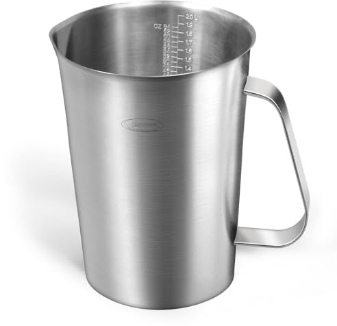 Messbecher, [verbessert, 3 Messskalen, einschließlich Tassenwaage, ML-Skala, Unzen-Skala], Newness Edelstahl-Messbecher mit Markierung mit Griff, 2,0 Liter (64 Unzen, 8 Tasse)