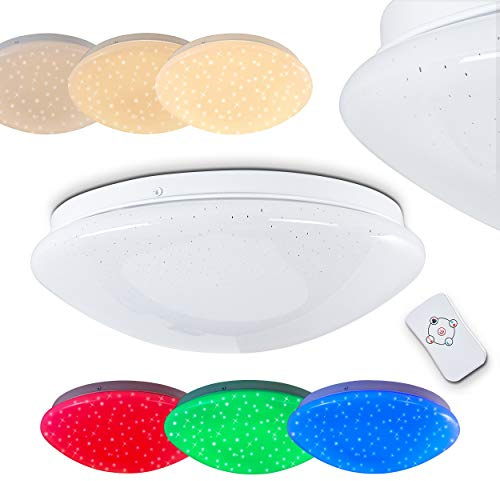 HOFSTEIN LED Deckenleuchte Brighton, runde Deckenlampe mit RGB Farbwechsler, Fernbedienung, Glitzereffekt, dimmbar m. Sternenhimmeloptik, Nachtlichtfunktion, 12 Watt, 850 Lumen, Lichtfarbe 3000 Kelvin