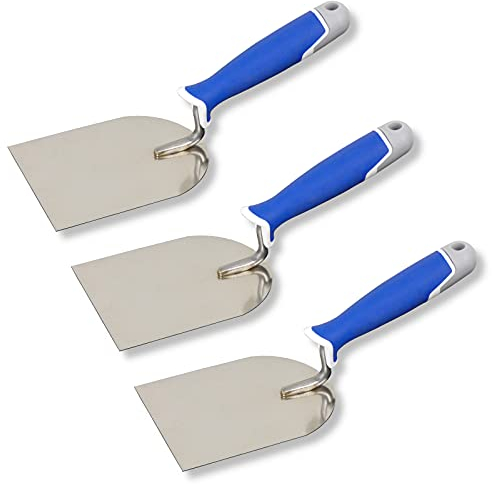 3er Set DEWEPRO® Gipserspachtel - Stuckateurspachtel - Spachtelkelle mit Edelstahlblatt - Breite: 100mm - Stuckateurkelle - Putzerkelle - Putzkelle mit ergonomischem 3-Komponenten-Griff