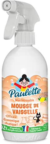 Paulette - Mousse de Vaisselle Citron Concombre - Liquide Vaisselle en Spray Ecocert - Fabriqué en France - 500 ml