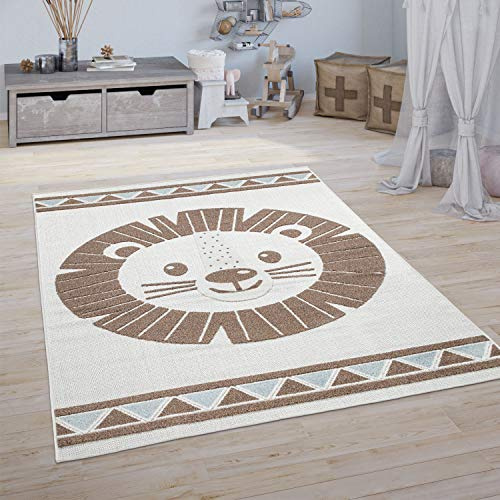 Paco Home Kinderteppich Kinderzimmer Outdoorteppich Spielteppich 3D Effekt Löwe Beige, Grösse:160x220 cm
