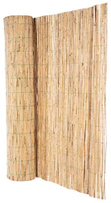 bambus-discount.com Schilfmatte Bambussi 150x500cm mit grünem Draht verwebt - Schilfohrmatte Sichtschutz Made in EU 1,5m x 5m