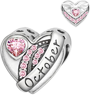 Qings Charmes de Coeur Amour pour Toujours pour Bracelet Argent Sterling 925 - Collier à Breloques en Forme Coeur Pendentif Plaqué Or Blanc avec Diamant Coloré(Heart Biethstone Charm)