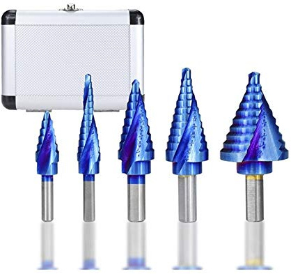 Bohrschrittbits. Stufenbohrer Set 5pcs HSS Spiral Groove Holz Metall Bohrlochöffner Kern Kegel Bohrer