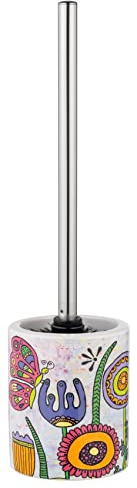 WENKO WC-Garnitur Rollin'Art Full Bloom, flexibel aufstellbarer offener WC-Bürstenhalter aus hochwertiger Keramik Bedruckt mit Blumenwiese-Motiv, inkl. Schwarze Toilettenbürste Ø 8 cm, Ø 10 x 39 cm