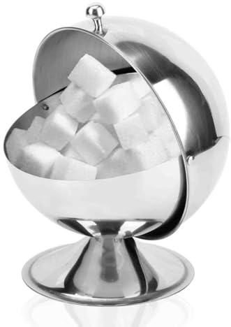 Healeved Sucrier avec couvercle en acier inoxydable de forme sphérique pour la maison, hôtel, buffet, café, fête, etc.