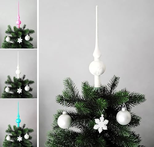 JACK Christbaumspitze Spitze Glas 28cm Eislack Glanz Matt Baumspitze Mundgeblasen Box, Farbe:Weiß Eislack