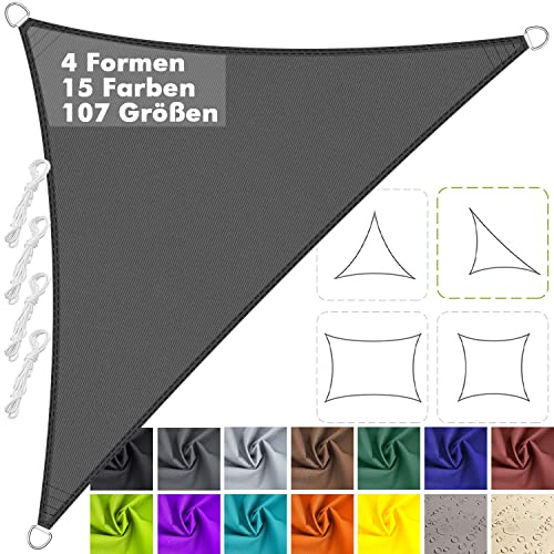 Sonnensegel Dreieckig Rechtwinklig 3x4x5m Wasserdicht im Viele Größe und Farben, PES Polyester, Sonnenschutz 95% UV Schutz, Reißfest Wetterfest für Terrasse Garten Balkon- Anthrazit