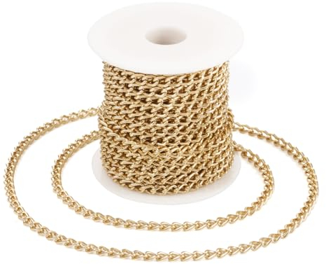 Boutigem Catene a maglia barbazzale in alluminio dorate, con bobina, 6 x 4 x 1,1 mm, per la creazione di gioielli fai da te
