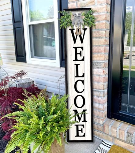 Surfapans Welcome Sign for Front porch Standing 45X9Large Wood Frame Outdoor Tall Welcome Signs Vertical Decor for Farmhouse Rustic Home Modern Outside Front Door Wall Decorations (Black)