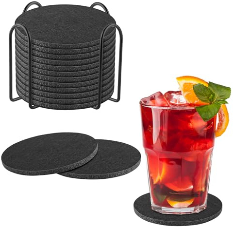 Untersetzer Gläser Filz Untersetzer Rund 12er Set, Bierdeckel Glasuntersetzer mit Halter für Getränke, Zuhause Restaurant Büro und Bar - Tischuntersetzer Filzuntersetzer Cup Pad Mat for Glass, Cups