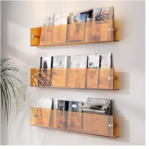An der Wand montierter Dokumentenhalter, Literaturhalter, großes, kleines, modernes, durchsichtiges Acryl-Hängebücherregal, Broschürenhalter/Schallplattenständer, Zuhause/Büro/Empfangsbereich (Farbe: