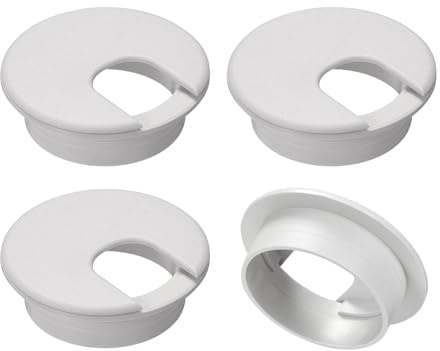 QUARKZMAN 4 Stück Kabeldurchführung, 2 Zoll/50 mm ABS Schreibtisch Kabel Drahtdurchführung Lochabdeckung für Büro Computer Schreibtisch Kabel Organizer, Weiß