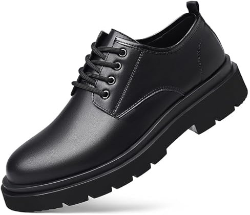 Men's Vintage Leather Lace Up Platform Oxfords Shoes Black Round Toe Soft Rubber Sole Non-Slip Waterproof Business Formal Derby Dress Shoes (Black,7.5)