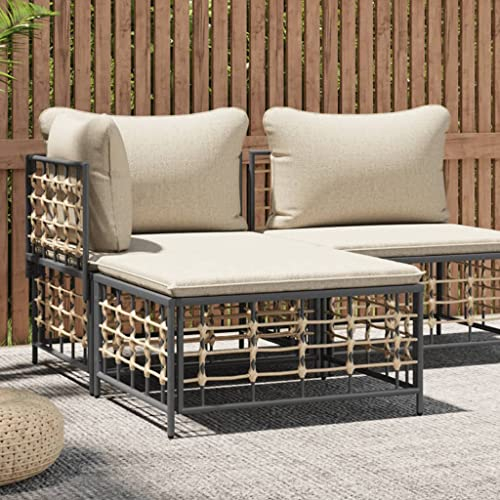 ShGaxin Gartenhocker mit Beige Kissen Poly Rattan, Hocker Outdoor, Gartenmöbel, Sitzhocker, Beistelltisch Outdoor, Blumenhocker, Pflanzen Hocker