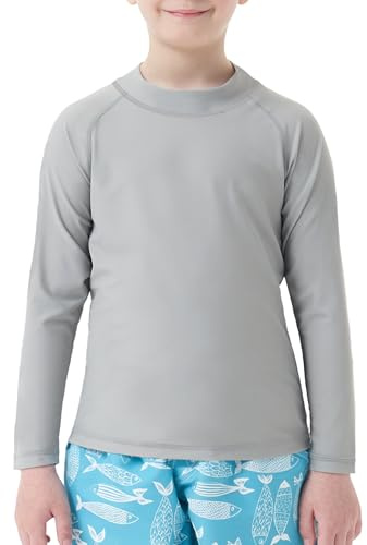 MEETWEE Rash Vest - Costume da Bagno per Bambini, a Maniche Lunghe, UPF 50 + Protezione Solare Rash Guard 5-15 Anni, Grigio - Manica Lunga, 14 Anni