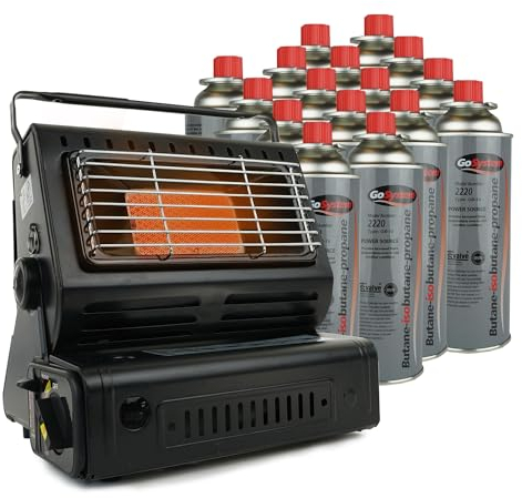 Eurocatch Gasheizung - Inkl. 16 Gaskartuschen - Gasherd - Heizstrahler - Terrassenheizer - Campingheizung - Gasheizung - Einstellbar Tragbar