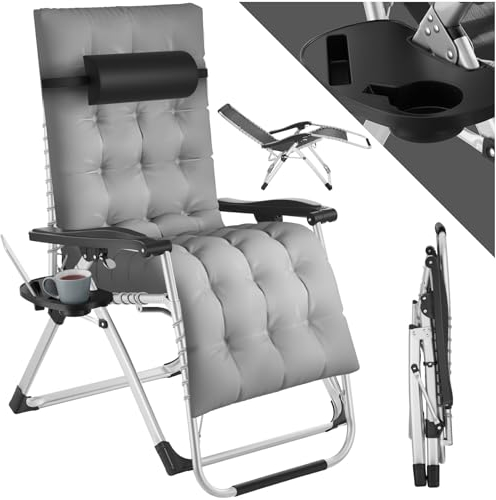 TecTake® Fauteuil de Jardin Chaise Longue Pliable & Inclinable avec Rembourrage, Repose Pieds, Accoudoirs, Appuie-tête Amovible Salon de Jardin Exterieur, Structure en Acier époxy, Mobilier