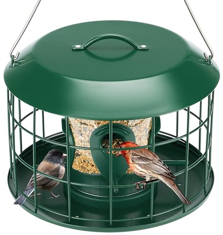 Kingsyard Eichhörnchensicher Vogelfutterspender zum Aufhängen im Freien - Wetterfeste Röhre Vogelfutterstation mit 4 Futteröffnungen & Sitzstangen, einfach aufzuhängen & nachzufüllen Grün