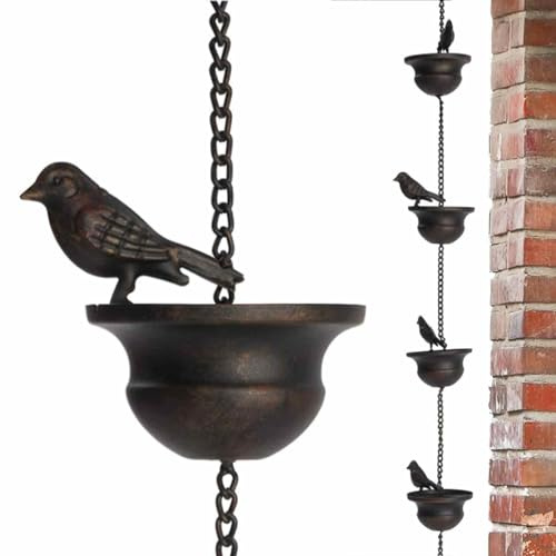 Regenkette, Regen für Dachrinnen Regenfangkette Outdoor Regen Kette Mobile Vogel Outdoor Deko Hängende Kette Vögel auf Tassen Glockenspiel Regen Fallrohr