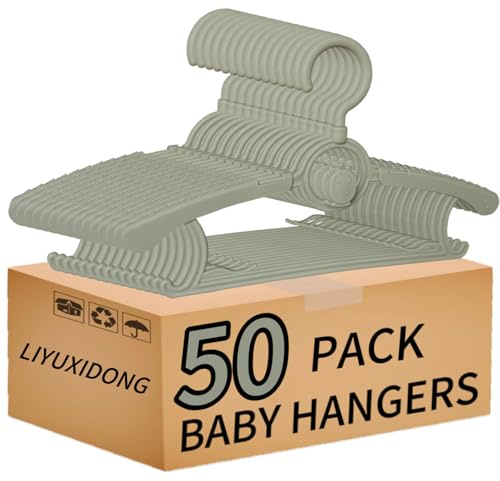 LIYUXIDONG Baby Hangers 50 pcs, 360° Swivel Hook, Adjustable Kids Hangers According to Clothing Size, Suitable for Babies and Children (Gray)