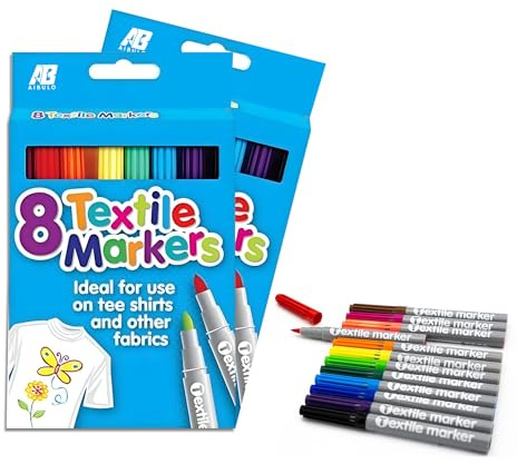 AIBULO Pack of 8 Quality Colored Fabric Markers T-Shirt Pens Textile Marker Pen Set - Non-Toxic, Indelible, and Permanent - Fine Point 4.8mm Bullet Tips