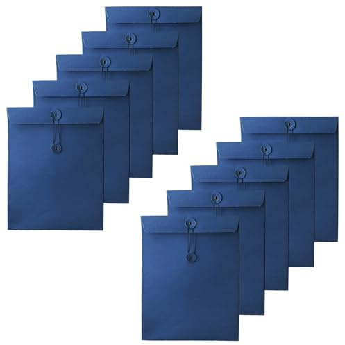 10 Stück A4 Kraftpapier Dokumententasche A4 Umschläge Projekttaschen Umschlagtaschen aus Pappe Aktenordner Dokumenten-Organizer mit Schnur Externe Taste Wickeldichtung für Büro Universität Business