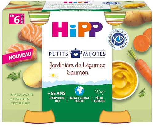 HiPP - Petits Mijotés - Jardinière de Légumes Saumon - Pots 2 x 190 g