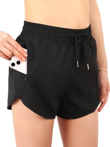 BALAYSIER Badeshorts Damen mit Taschen Badehose Damen High Waist Schnell Trocknende Schwimmhose 2 in 1 Shorts mit Liner