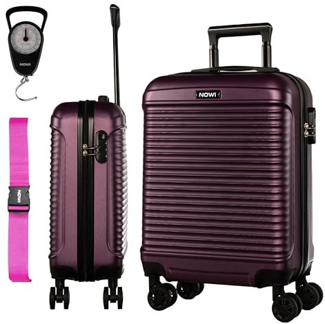 NOWI® Las Palmas Koffer Klein: 55x40x20cm Leichter Hartschalenkoffer mit Rollen, 34L passend für Ryanair, Lufthansa & co. Kabinenkoffer (metallic lila, M)