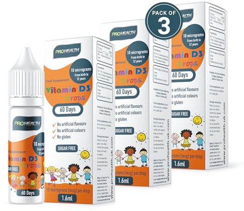 ProHealth 10 UG 3 x 60 Drops - Vegan Vitamin D3 Supplement for Babies and Young Children (Pack of 3)
