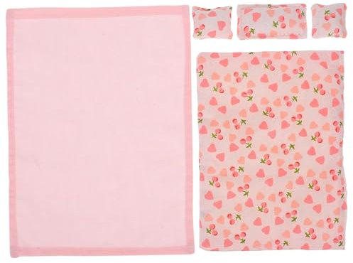 Hbbgdiy Dollhouse -Bettwäsche 1 Set 1/12 Puppenbettwäsche enthalten Bettblatt, Quilt und 3 Kissen realistische entzückende DIY Dollhouse Miniaturen, Puppenhauszubehör