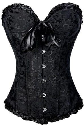 Acrawnni Women's Off Shoulder Lace Up Boned Overbust Corset Bustier Vintage Floral Print Lace Bandage Shaper Lingerie Top Shapewear (D-Black, M)