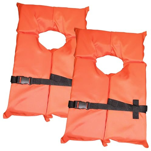 2 Pack Coast Guard Approved Life Jackets. High Visibility Color Type II Keyhole Life Vest in Classic May West Style. Compliance Flotation Device