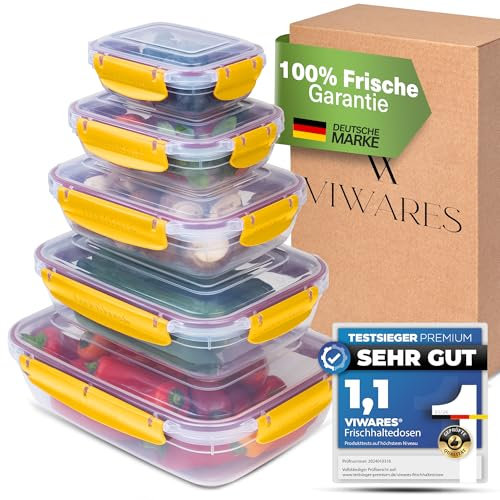 Viwares Frischhaltedosen Set - 5 Aufbewahrungsboxen Mit Deckel für Küche und Lebensmittel - Praktisches Mikrowellengeschirr - Meal Prep Boxen